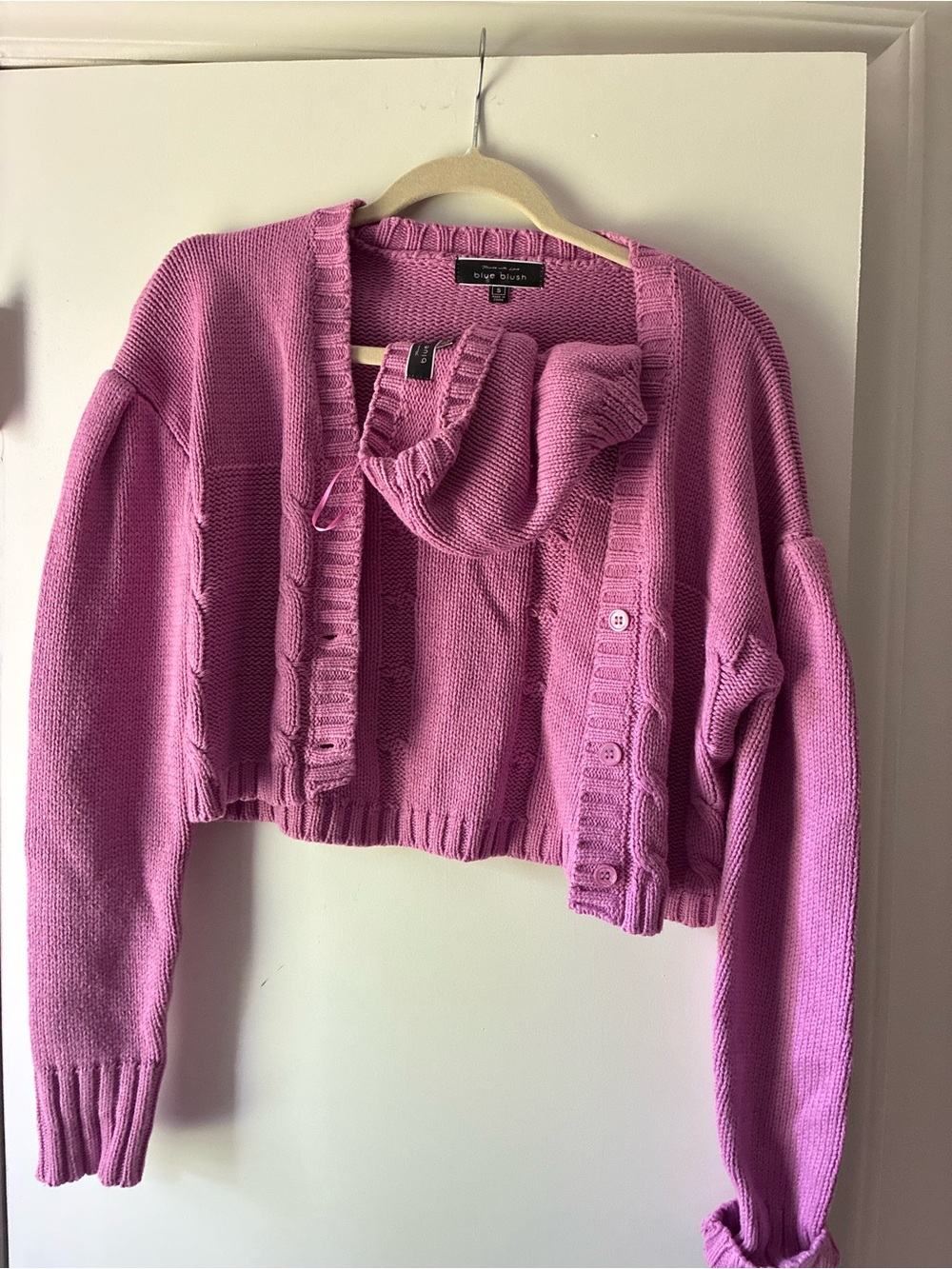Pink Cropped Button-Front Women's Sweater Cardigan